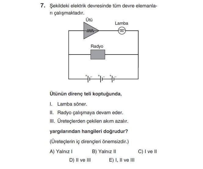 Online YGS denemesi Fen Bilimleri bölümü cevap anahtarı