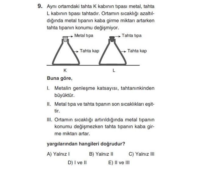 Online YGS denemesi Fen Bilimleri bölümü cevap anahtarı