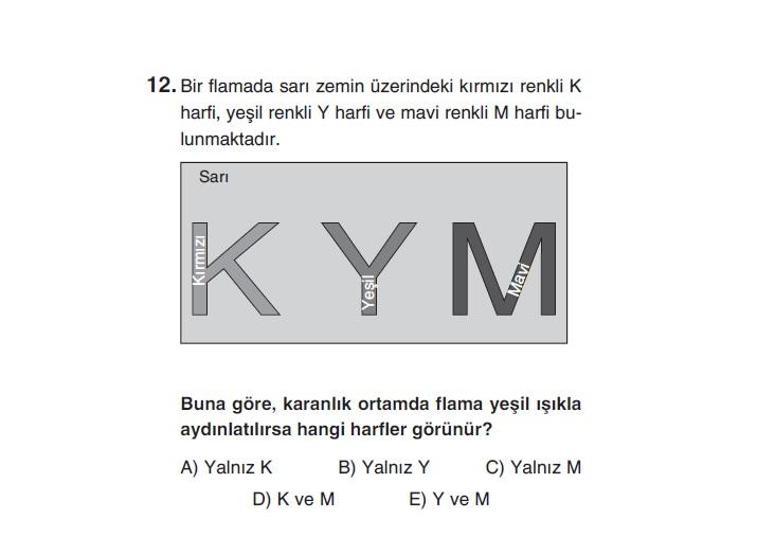 Online YGS denemesi Fen Bilimleri bölümü cevap anahtarı