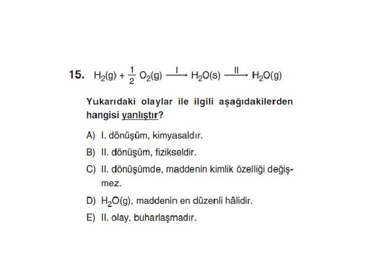 Online YGS denemesi Fen Bilimleri bölümü cevap anahtarı