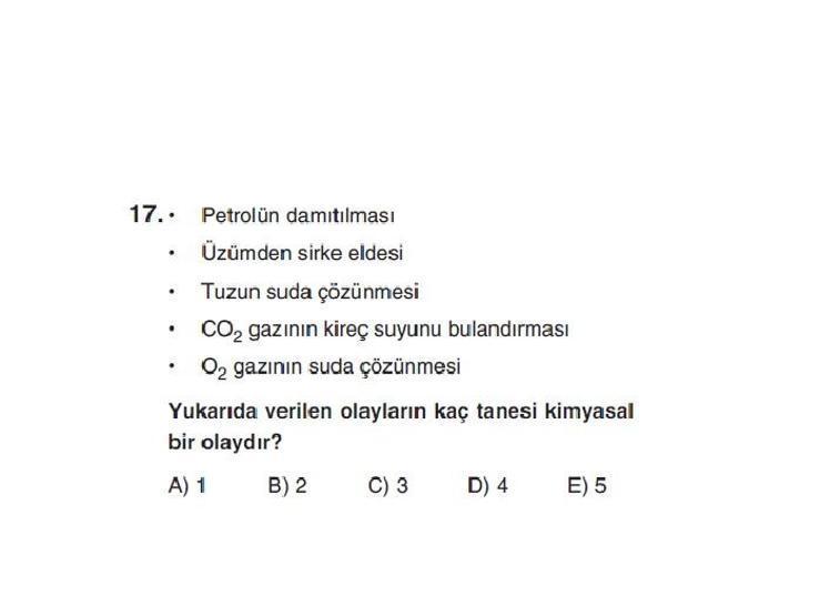 Online YGS denemesi Fen Bilimleri bölümü cevap anahtarı
