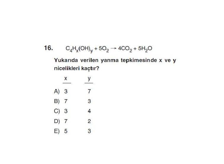 Online YGS denemesi Fen Bilimleri bölümü cevap anahtarı