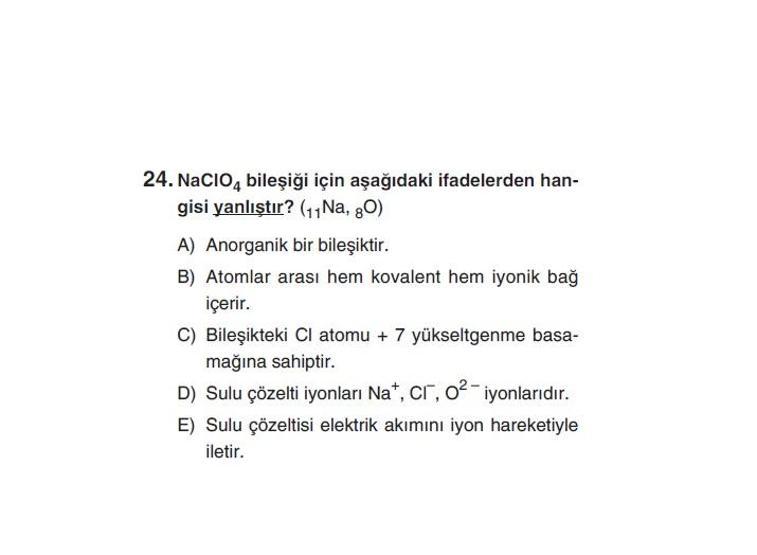 Online YGS denemesi Fen Bilimleri bölümü cevap anahtarı