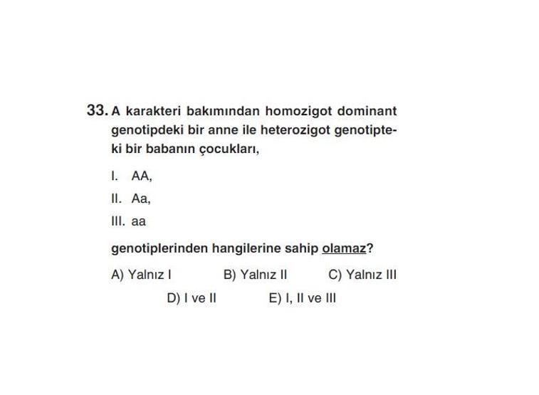 Online YGS denemesi Fen Bilimleri bölümü cevap anahtarı