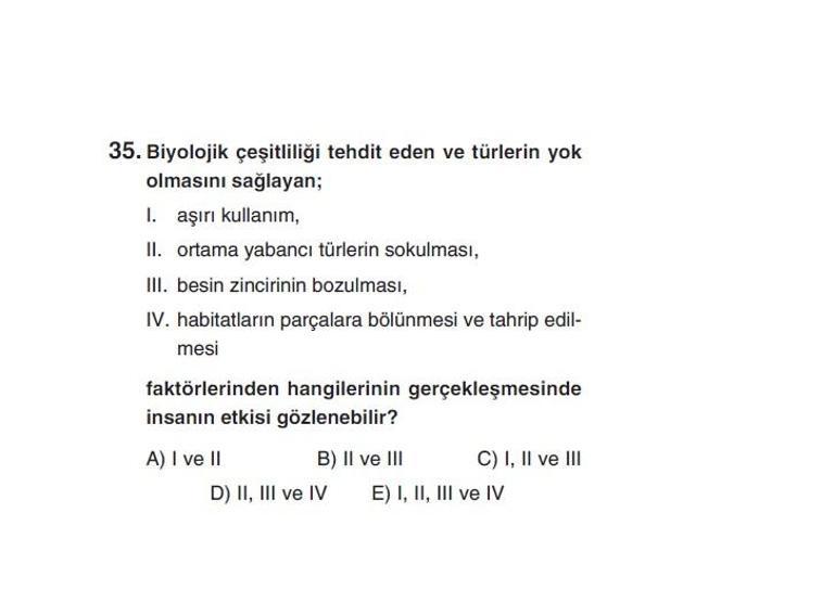 Online YGS denemesi Fen Bilimleri bölümü cevap anahtarı