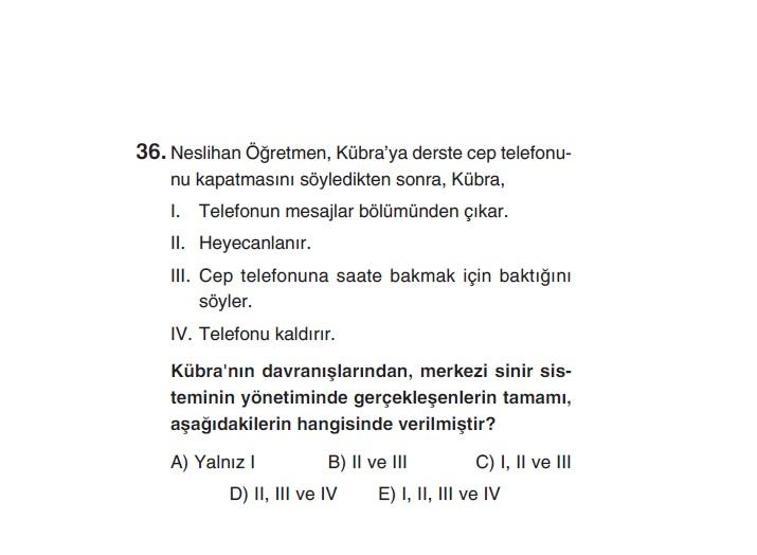 Online YGS denemesi Fen Bilimleri bölümü cevap anahtarı