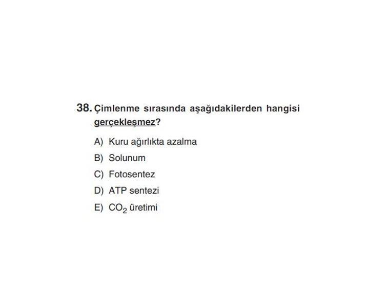 Online YGS denemesi Fen Bilimleri bölümü cevap anahtarı