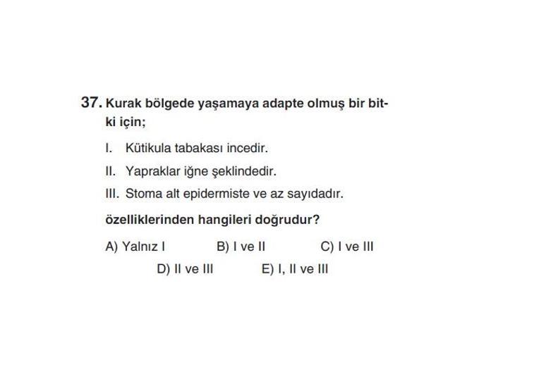 Online YGS denemesi Fen Bilimleri bölümü cevap anahtarı