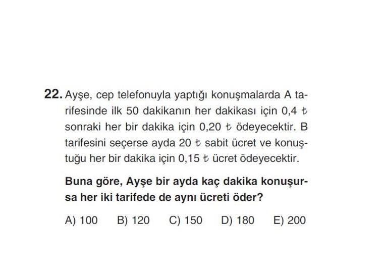 Online YGS denemesi Temel Matematik bölümü cevap anahtarı