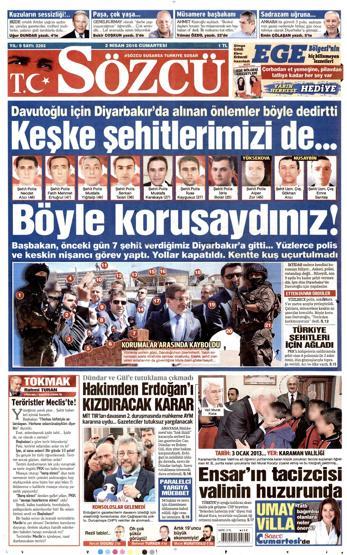 2 Nisan 2016 gazete manşetleri