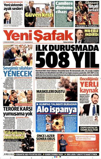 21 Nisan 2016 gazete manşetleri