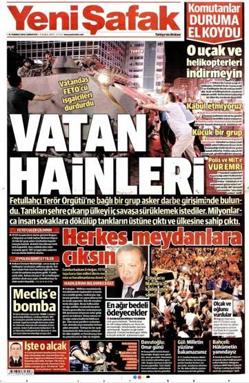 Gazete manşetleri 16 Temmuz 2016