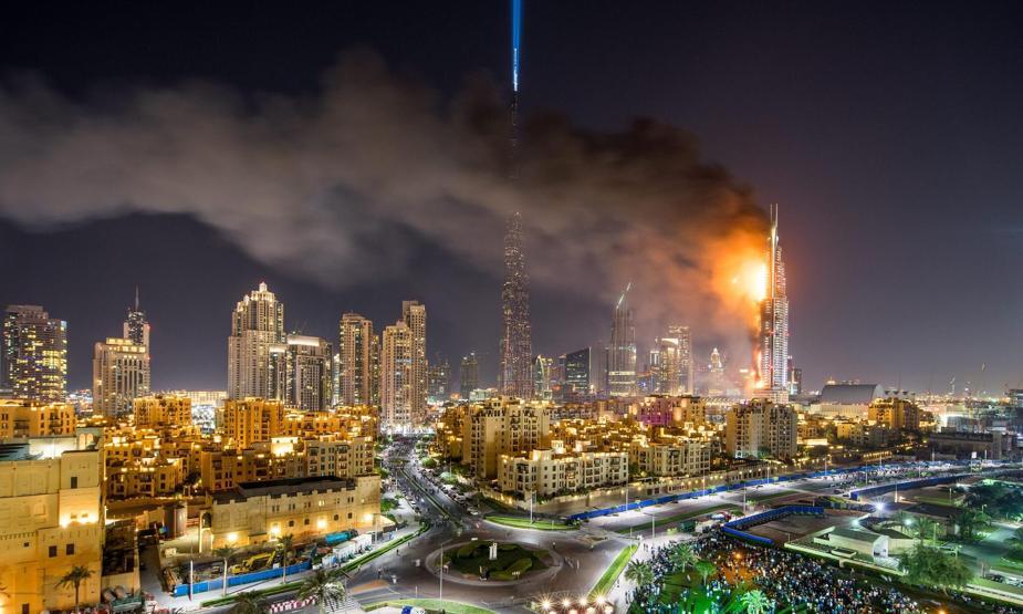 Dubaide 75 katlı gökdelende yangın