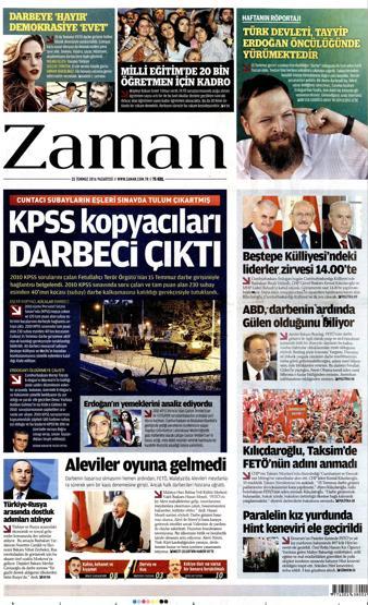 25 Temmuz 2016 gazete manşetleri