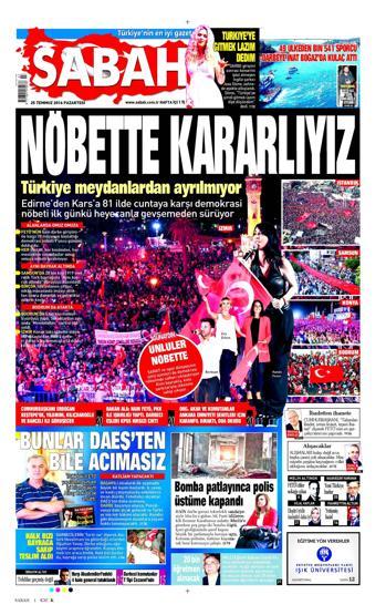 25 Temmuz 2016 gazete manşetleri