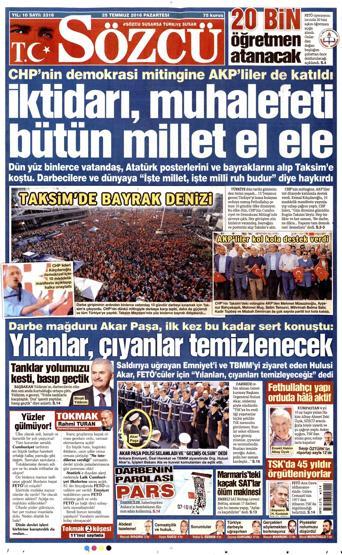 25 Temmuz 2016 gazete manşetleri