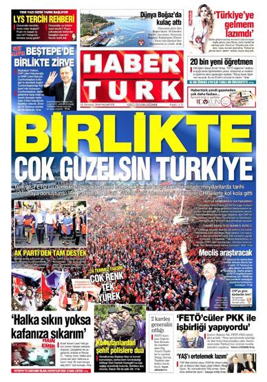 25 Temmuz 2016 gazete manşetleri