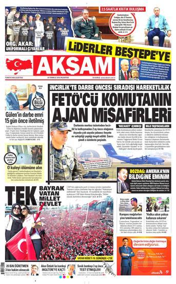 25 Temmuz 2016 gazete manşetleri