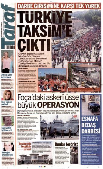 25 Temmuz 2016 gazete manşetleri