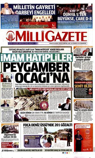 25 Temmuz 2016 gazete manşetleri