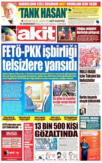 25 Temmuz 2016 gazete manşetleri