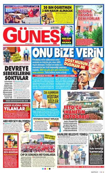 25 Temmuz 2016 gazete manşetleri