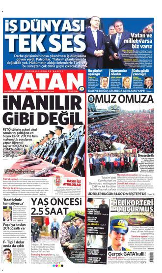 25 Temmuz 2016 gazete manşetleri
