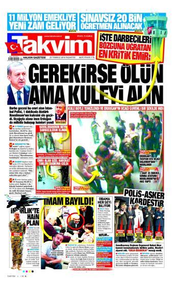25 Temmuz 2016 gazete manşetleri