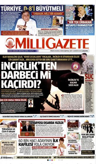 03 Ağustos 2016 gazete manşetleri