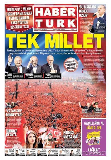 08 Ağustos 2016 gazete manşetleri