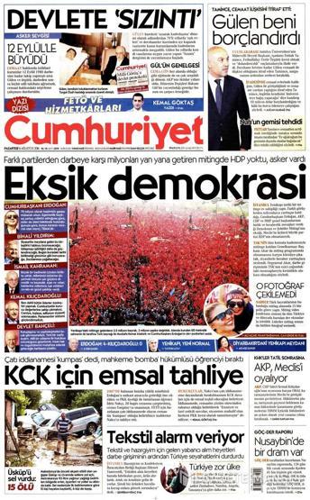 08 Ağustos 2016 gazete manşetleri