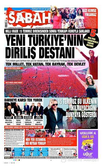 08 Ağustos 2016 gazete manşetleri