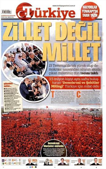 08 Ağustos 2016 gazete manşetleri