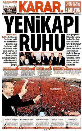 08 Ağustos 2016 gazete manşetleri