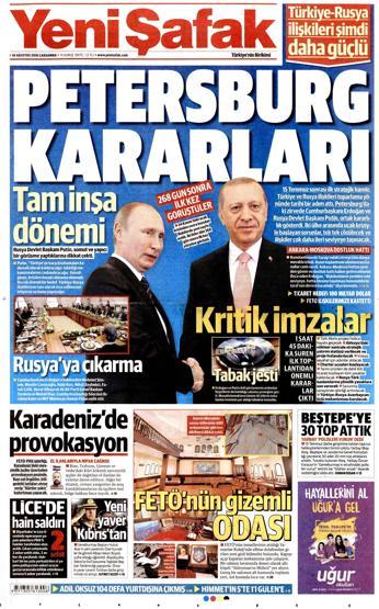 10 Ağustos 2016 gazete manşetleri