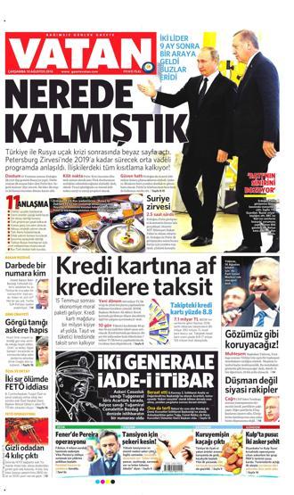 10 Ağustos 2016 gazete manşetleri