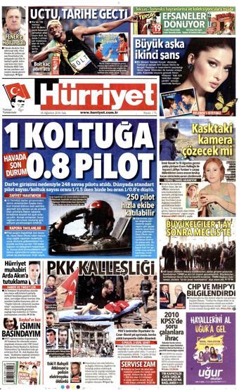 16 Ağustos 2016 gazete manşetleri
