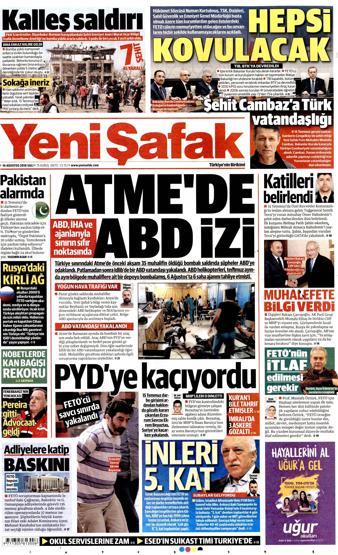 16 Ağustos 2016 gazete manşetleri