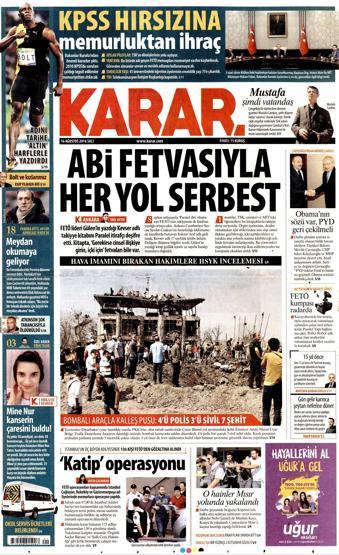 16 Ağustos 2016 gazete manşetleri