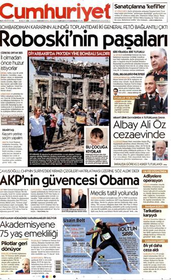 16 Ağustos 2016 gazete manşetleri