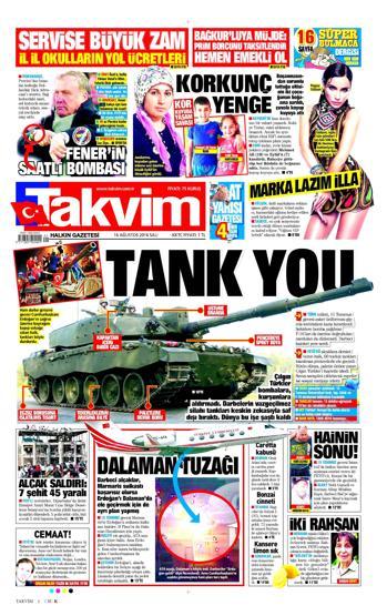 16 Ağustos 2016 gazete manşetleri