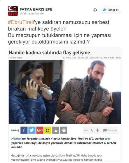 Sosyal medyada Ebru Tireliye saldıran zanlının serbest kalmasına tepki