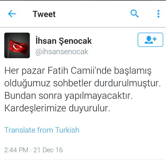 Cemaat sohbetleri iptal edildi