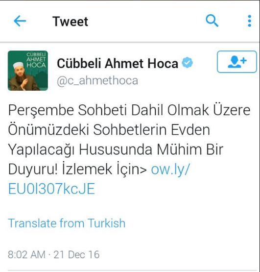 Cemaat sohbetleri iptal edildi