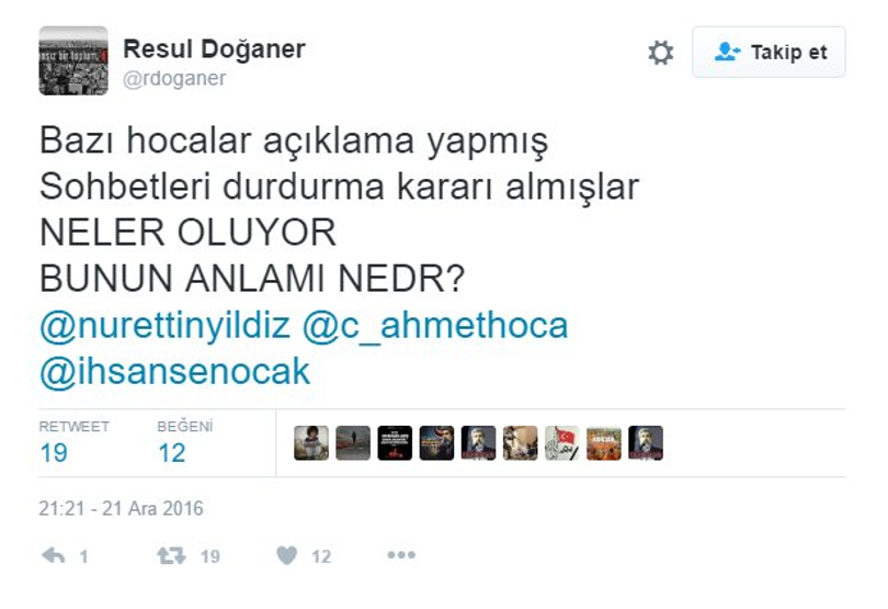Cemaat sohbetleri iptal edildi