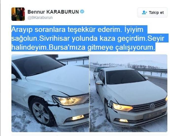 AK Partili vekil Bennur Karaburun trafik kazası geçirdi