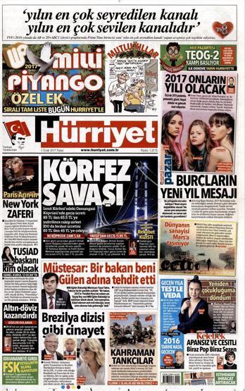 1 Ocak 2017 Yılın ilk günü gazetelerin manşetleri