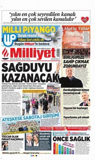 1 Ocak 2017 Yılın ilk günü gazetelerin manşetleri