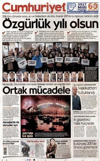 1 Ocak 2017 Yılın ilk günü gazetelerin manşetleri