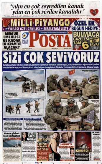 1 Ocak 2017 Yılın ilk günü gazetelerin manşetleri
